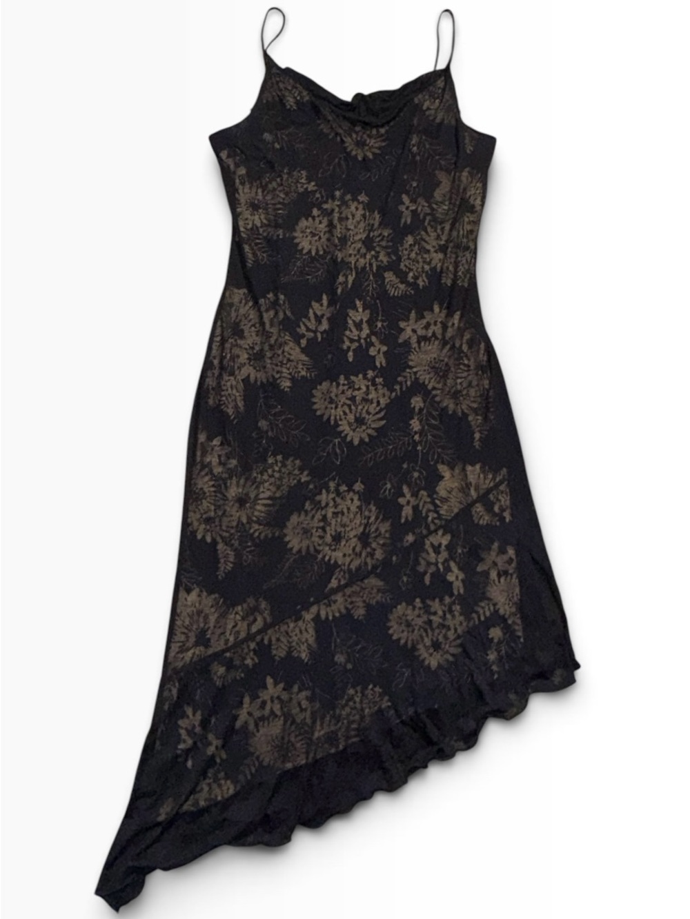 Y2K Black Floral Slip Dress Witchy Fairy Whimsygoth Dark Goth Grunge Darkcore